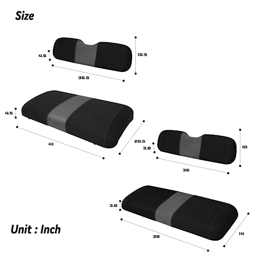 Golf Cart Front and Rear Seat Covers Fit EZGO TXT 1994-2013 and Aftermarket Common Rear Seat, Washable Breathable Air Mesh Cloth Adjustable Seat Cover for Golf Cart, Black and Gray|B0C558H5TS