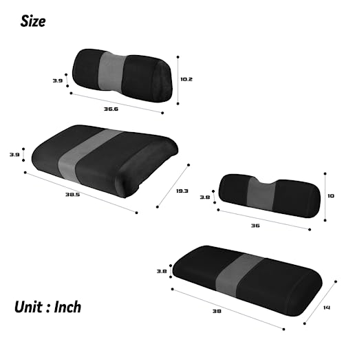 Golf Cart Front and Rear Seat Covers Fit Club Car DS 2000.5 up and Aftermarket Common Rear Seat, Washable Breathable Air Mesh Cloth Adjustable Seat Cover for Golf Cart, Black and Gray|B0C5565SVP