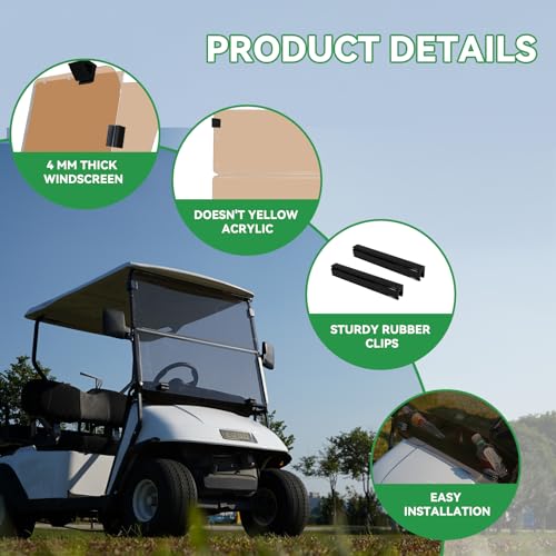 XUANYUDG0769 Golf Cart Windshield Fits 1995-2013 EZGO TXT and Medalish Tinted Acrylic To Prevent UV Ray and Foldable EZGO TXT Windshield|B0CWQF79VH