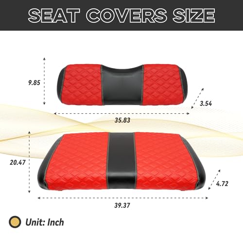 EZGO TXT Seat Covers, EZGO TXT Golf Cart Seat Covers for 1994-2013 EZGO TXT OEM Ordinary Seat, Marine Grade Vinyl Leather, Anti-Scratch/Anti-Fading/Easy to Install, Diamond/Red(2PCS/Front)|B0DPKRCKXY