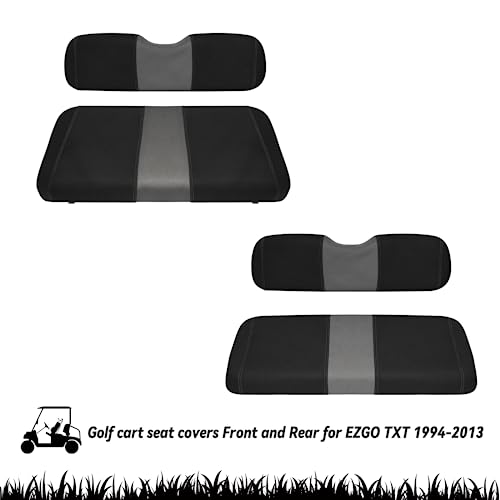 Golf Cart Front and Rear Seat Covers Fit EZGO TXT 1994-2013 and Aftermarket Common Rear Seat, Washable Breathable Air Mesh Cloth Adjustable Seat Cover for Golf Cart, Black and Gray|B0C558H5TS
