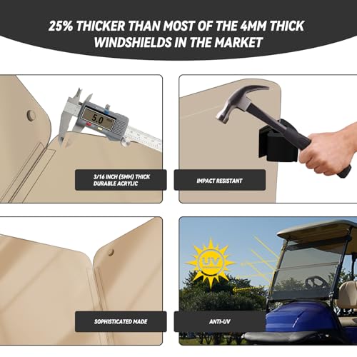 Golf Cart Windshield for Club Car DS Precedent, Clear/Tinted Fold Down Windshield Anti-UV Impact Resistant|B0DDGH15V5