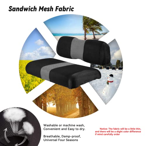 Golf Cart Front Seat Covers Fit Club Car DS 2000.5 up, Washable Breathable Air Mesh Cloth Adjustable Seat Cover for Golf Cart, Black and Gray|B0C5554JJJ