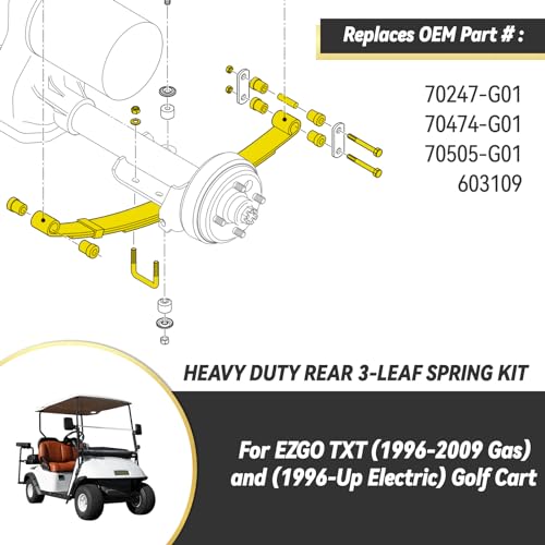 Heavy Duty Golf Cart Rear Leaf Spring Kit 3-leaf Leaf Spring with Bushings & Sleeves for EZGO TXT Golf Cart 1996-2009|B0D3P26D98