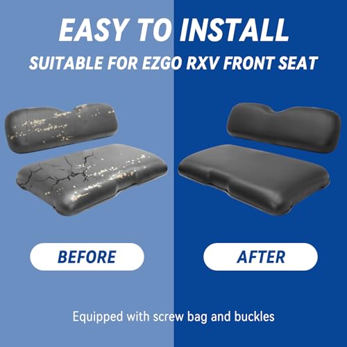 Front Replacment Seat Cushions for EZGO RXV 2008+, 2 PCS Sets Contain Backrest and bottom Seat, Black|B0CL29ZS4W