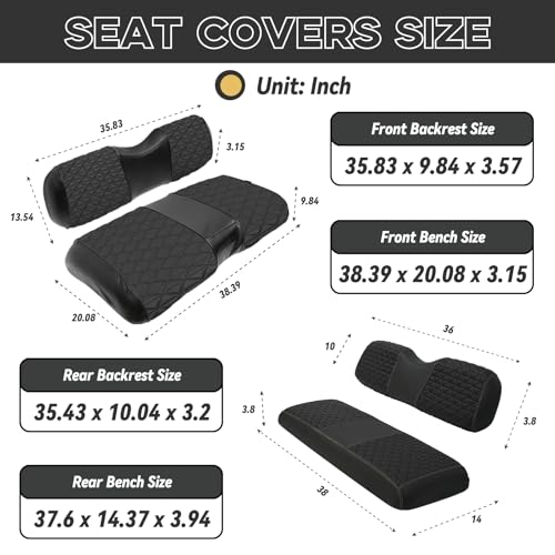 EZGO RXV Seat Covers, EZGO Golf Cart Seat Covers for 2008+ EZGO RXV OEM Ordinary Seat, Marine Grade Vinyl Leather, Anti-Scratch/Anti-Fading/Easy to Install, Black/4 PCS|B0DPKTKDN7