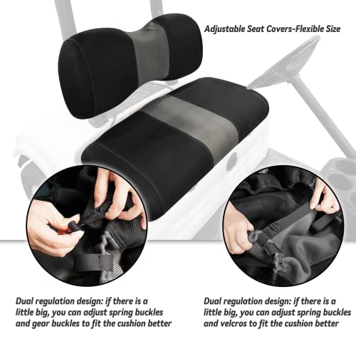 Golf Cart Front Seat Covers Fit Yamaha G29 Drive/Drive 2, Washable Breathable Air Mesh Cloth Adjustable Seat Cover for Golf Cart, Black and Gray|B0C557612J