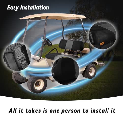 Golf Cart Front and Rear Seat Covers Fit Club Car Precedent 2004 up and Aftermarket Common Rear Seat, Washable Breathable Air Mesh Cloth Adjustable Seat Cover for Golf Cart, Black and Gray|B0C55491JV