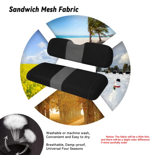 Golf Cart Seat Covers Washable Breathable Air Mesh Cloth Adjustable Back Seat Cover Fit Golf Cart Aftermarket Common Rear Seat Kit, Black and Gray|B0C558MX9V