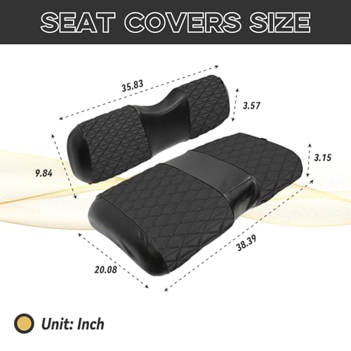 EZGO RXV Seat Covers, EZGO Golf Cart Seat Covers for 2008+ EZGO RXV OEM Ordinary Seat, Marine Grade Vinyl Leather, Anti-Scratch/Anti-Fading/Easy to Install, Black/2 PCS|B0DPKV5MD4