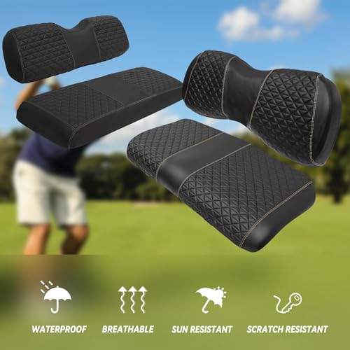 XUANYUDG0769 Golf Cart Front and Rear Seat Covers for EZGO TXT/RXV Club Car DS/Precedent Yamaha G29, Vinyl Leather Made/Adjustable Straps and Retractable Buckle/No Stapler Required,4PCS|B0C6T1BN78