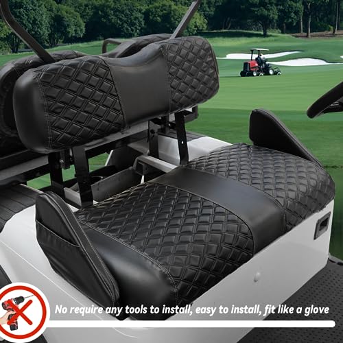 Golf Cart Seat Covers Front and Rear Waterproof and Sun Resistant Marine Grade Vinyl Leather Seat Cover Accessories for EZGO TXT 1994-2013, Black(4PCS)|B0C89KR6XN