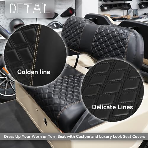 Golf Cart Seat Covers for Club Car DS 2000.5+ Front OEM Universal Seat Cushion, Marine Grade Vinyl Leather Club Car DS Seat Covers/Easy to Install-Black (2PCS)|B0C89MF2FZ
