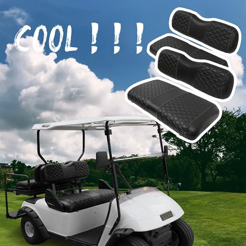 Golf Cart Seat Covers Front and Rear Waterproof and Sun Resistant Marine Grade Vinyl Leather Seat Cover Accessories for EZGO TXT 1994-2013, Black(4PCS)|B0C89KR6XN