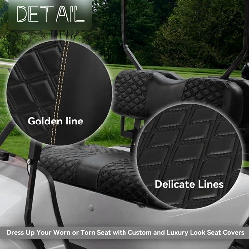Golf Cart Seat Covers for EZGO TXT 1994-2013 Front OEM Universal Seat Cushion, Marine Grade Vinyl Leather EZGO TXT Seat Covers/Easy to Install-Black (2PCS)|B0C89J73FQ