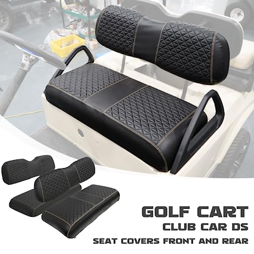 XUANYUDG0769 Golf Cart Front and Rear Seat Covers for EZGO TXT/RXV Club Car DS/Precedent Yamaha G29, Vinyl Leather Made/Adjustable Straps and Retractable Buckle/No Stapler Required,4PCS|B0C6T5C5XS