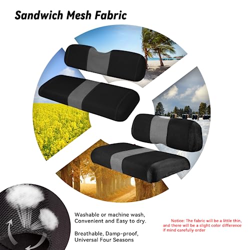 Golf Cart Front and Rear Seat Covers Fit Club Car DS 2000.5 up and Aftermarket Common Rear Seat, Washable Breathable Air Mesh Cloth Adjustable Seat Cover for Golf Cart, Black and Gray|B0C5565SVP