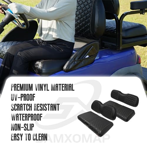 Golf Cart Front and Rear Seat Covers Waterproof and Sun Resistant Marine Grade Vinyl Leather Seat Cover Accessories for Club Car Precedent 2004+, Black(4PCS)|B0C89L5BTJ