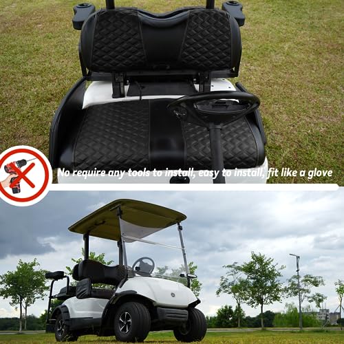 Golf Cart Front Seat Covers for Yamaha Drive 2007-2016/Drive 2 2017+ Front OEM Universal Seat Cushion, Marine Grade Vinyl Leather Seat Covers/Easy to Install-Black(2PCS)|B0C89KMVL9