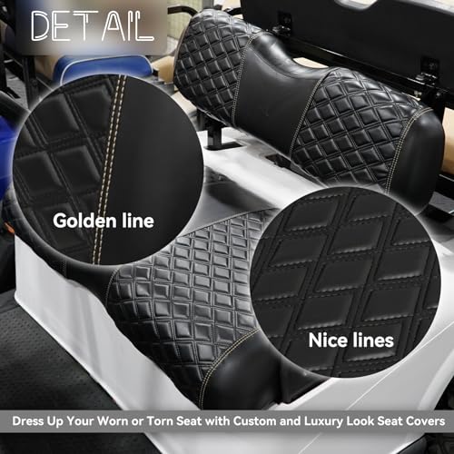 Golf Cart Front and Rear Seat Covers Waterproof and Sun Resistant Marine Grade Vinyl Leather Seat Cover Accessories for EZGO RXV 2008+, Black(4PCS)|B0CJHQMTG2