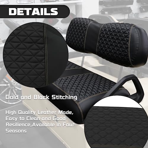 XUANYUDG0769 Golf Cart Front and Rear Seat Covers for EZGO TXT/RXV Club Car DS/Precedent Yamaha G29, Vinyl Leather Made/Adjustable Straps and Retractable Buckle/No Stapler Required,4PCS|B0C6T5C5XS