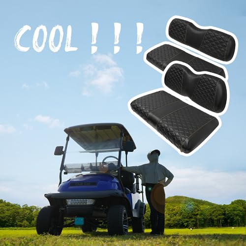 Golf Cart Front and Rear Seat Covers Waterproof and Sun Resistant Marine Grade Vinyl Leather Seat Cover Accessories for Club Car Precedent 2004+, Black(4PCS)|B0C89L5BTJ
