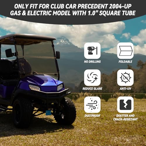 Golf Cart Windshield for Club Car DS Precedent, Clear/Tinted Fold Down Windshield Anti-UV Impact Resistant|B0DDGH15V5