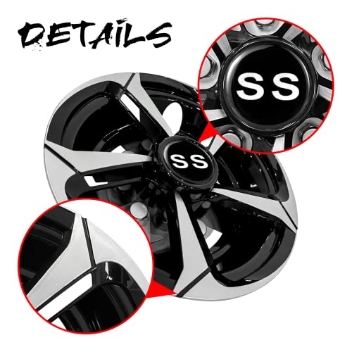Golf Cart SS Wheel Covers Hub Caps for EZGO Club Car Yamaha 8 Inch Hubcaps for Golf Cart, Set of 4, Black and Silver|B0BYZFNNLB