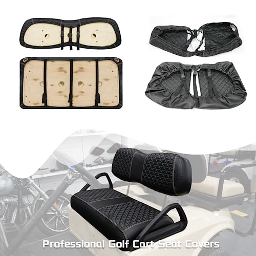 XUANYUDG0769 Golf Cart Front and Rear Seat Covers for EZGO TXT/RXV Club Car DS/Precedent Yamaha G29, Vinyl Leather Made/Adjustable Straps and Retractable Buckle/No Stapler Required,4PCS|B0C6T5C5XS
