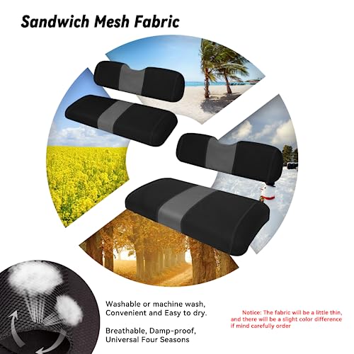 Golf Cart Front and Rear Seat Covers Fit EZGO TXT 1994-2013 and Aftermarket Common Rear Seat, Washable Breathable Air Mesh Cloth Adjustable Seat Cover for Golf Cart, Black and Gray|B0C558H5TS