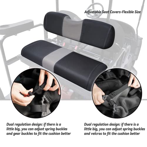 Golf Cart Seat Covers Washable Breathable Air Mesh Cloth Adjustable Back Seat Cover Fit Golf Cart Aftermarket Common Rear Seat Kit, Black and Gray|B0C558MX9V