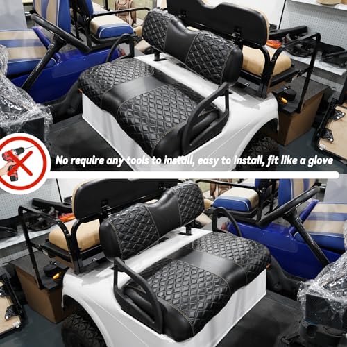 Golf Cart Front and Rear Seat Covers Waterproof and Sun Resistant Marine Grade Vinyl Leather Seat Cover Accessories for EZGO RXV 2008+, Black(4PCS)|B0CJHQMTG2
