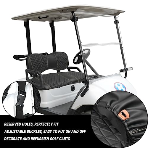 XUANYUDG0769 Golf Cart Front and Rear Seat Covers for EZGO TXT/RXV Club Car DS/Precedent Yamaha G29, Vinyl Leather Made/Adjustable Straps and Retractable Buckle/No Stapler Required,4PCS|B0C6T1BN78