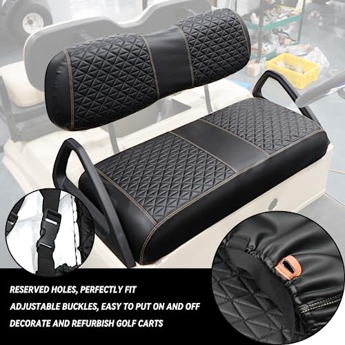 XUANYUDG0769 Golf Cart Front and Rear Seat Covers for EZGO TXT/RXV Club Car DS/Precedent Yamaha G29, Vinyl Leather Made/Adjustable Straps and Retractable Buckle/No Stapler Required,4PCS|B0C6T5C5XS