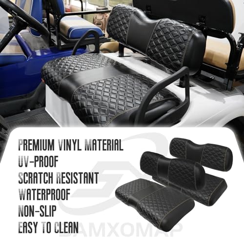 Golf Cart Front and Rear Seat Covers Waterproof and Sun Resistant Marine Grade Vinyl Leather Seat Cover Accessories for EZGO RXV 2008+, Black(4PCS)|B0CJHQMTG2