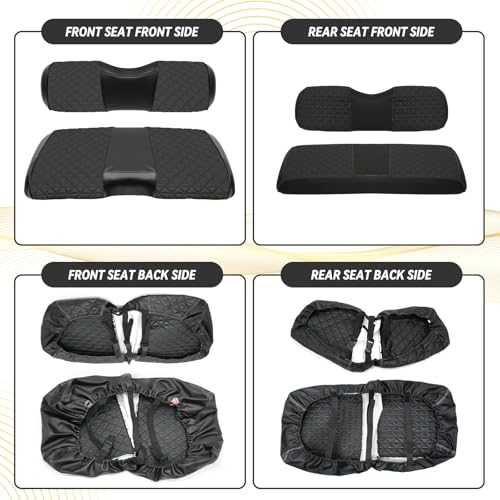 EZGO RXV Seat Covers, EZGO Golf Cart Seat Covers for 2008+ EZGO RXV OEM Ordinary Seat, Marine Grade Vinyl Leather, Anti-Scratch/Anti-Fading/Easy to Install, Black/4 PCS|B0DPKTKDN7