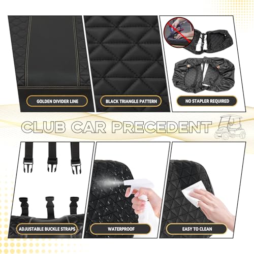 Club Car Precedent Seat Covers, Club Car Golf Cart Seat Covers for 2004+ Precedent OEM Ordinary Seat, Marine Grade Vinyl Leather, Anti-Scratch/Anti-Fading/Easy to Install, Black/4 PCS|B0DPKTQ69S