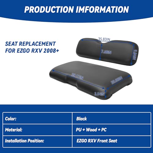 Front Replacment Seat Cushions for EZGO RXV 2008+, 2 PCS Sets Contain Backrest and bottom Seat, Black|B0CL29ZS4W