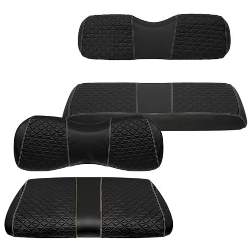 XUANYUDG0769 Golf Cart Front and Rear Seat Covers for EZGO TXT/RXV Club Car DS/Precedent Yamaha G29, Vinyl Leather Made/Adjustable Straps and Retractable Buckle/No Stapler Required,4PCS|B0C6T1BN78