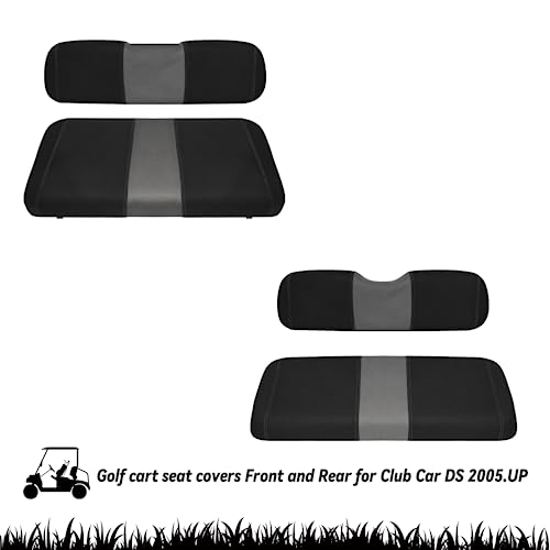 Golf Cart Front and Rear Seat Covers Fit Club Car Precedent 2004 up and Aftermarket Common Rear Seat, Washable Breathable Air Mesh Cloth Adjustable Seat Cover for Golf Cart, Black and Gray|B0C55491JV