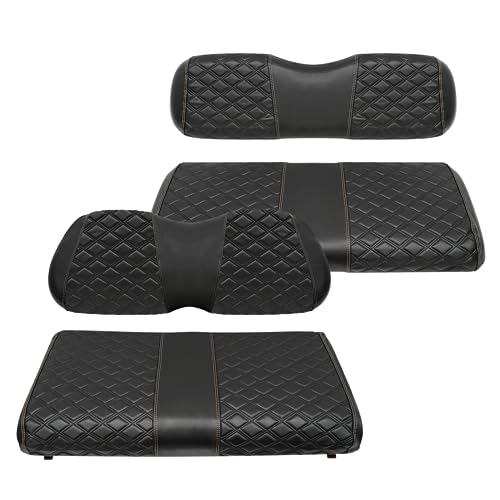 Golf Cart Front and Rear Seat Covers Waterproof and Sun Resistant Marine Grade Vinyl Leather Seat Cover Accessories for Club Car Precedent 2004+, Black(4PCS)|B0C89L5BTJ