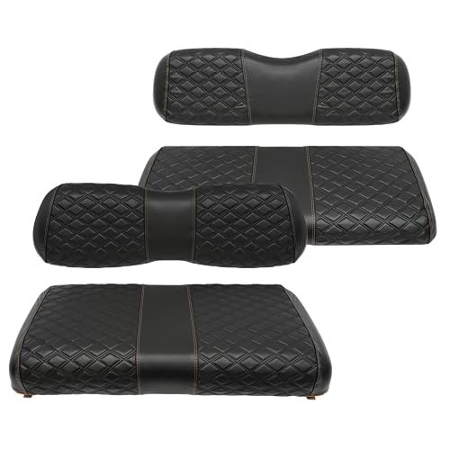 Golf Cart Seat Covers Front and Rear Waterproof and Sun Resistant Marine Grade Vinyl Leather Seat Cover Accessories for Club Car DS 2000.5-up, Black(4PCS)|B0C89JQD3N