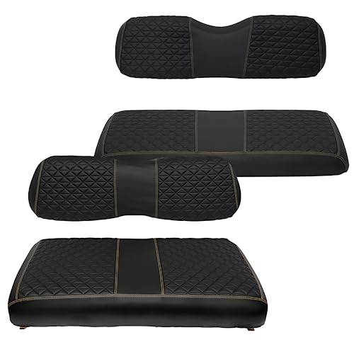 XUANYUDG0769 Golf Cart Front and Rear Seat Covers for EZGO TXT/RXV Club Car DS/Precedent Yamaha G29, Vinyl Leather Made/Adjustable Straps and Retractable Buckle/No Stapler Required,4PCS|B0C6T5C5XS