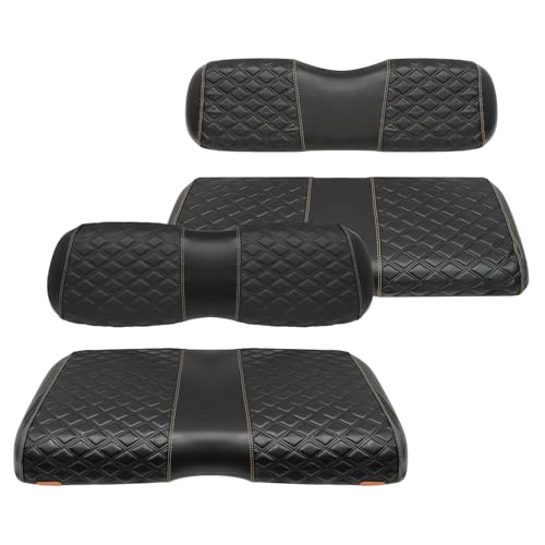 Golf Cart Front and Rear Seat Covers Waterproof and Sun Resistant Marine Grade Vinyl Leather Seat Cover Accessories for EZGO RXV 2008+, Black(4PCS)|B0CJHQMTG2