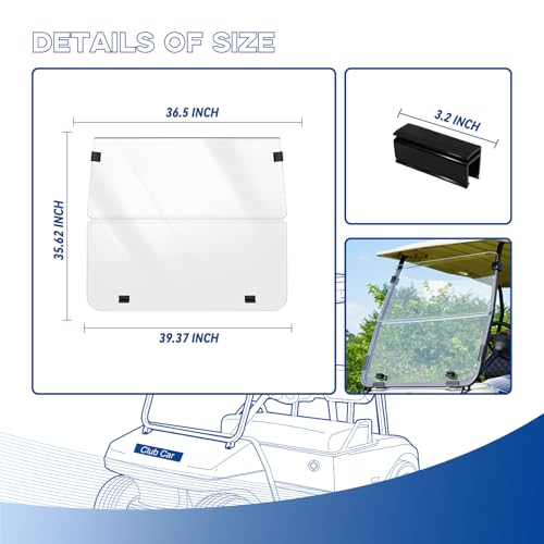 Club Car DS Golf Cart Windshield Club Car DS Windshield for 2000.5+ Club Car DS Transparent Foldable UV Protection and Shock Resistant Acrylic Windshield|B0DJ2J2GC5