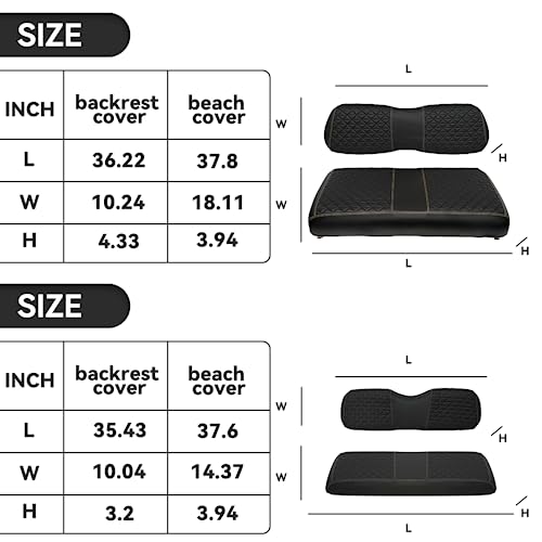XUANYUDG0769 Golf Cart Front and Rear Seat Covers for EZGO TXT/RXV Club Car DS/Precedent Yamaha G29, Vinyl Leather Made/Adjustable Straps and Retractable Buckle/No Stapler Required,4PCS|B0C6T5C5XS