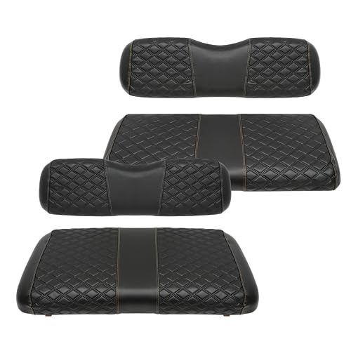 Golf Cart Seat Covers Front and Rear Waterproof and Sun Resistant Marine Grade Vinyl Leather Seat Cover Accessories for EZGO TXT 1994-2013, Black(4PCS)|B0C89KR6XN