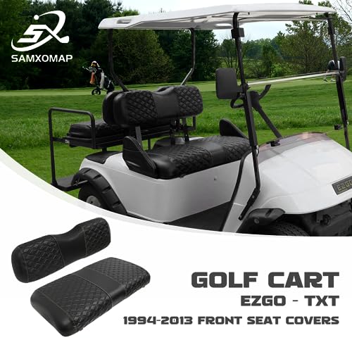Golf Cart Seat Covers for EZGO TXT 1994-2013 Front OEM Universal Seat Cushion, Marine Grade Vinyl Leather EZGO TXT Seat Covers/Easy to Install-Black (2PCS)|B0C89J73FQ