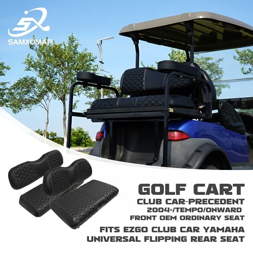 Golf Cart Front and Rear Seat Covers Waterproof and Sun Resistant Marine Grade Vinyl Leather Seat Cover Accessories for Club Car Precedent 2004+, Black(4PCS)|B0C89L5BTJ