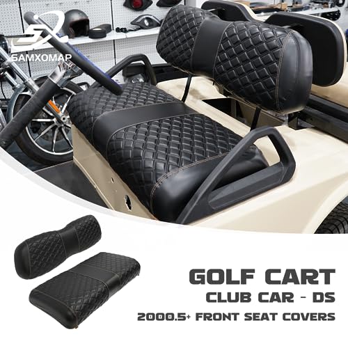 Golf Cart Seat Covers for Club Car DS 2000.5+ Front OEM Universal Seat Cushion, Marine Grade Vinyl Leather Club Car DS Seat Covers/Easy to Install-Black (2PCS)|B0C89MF2FZ